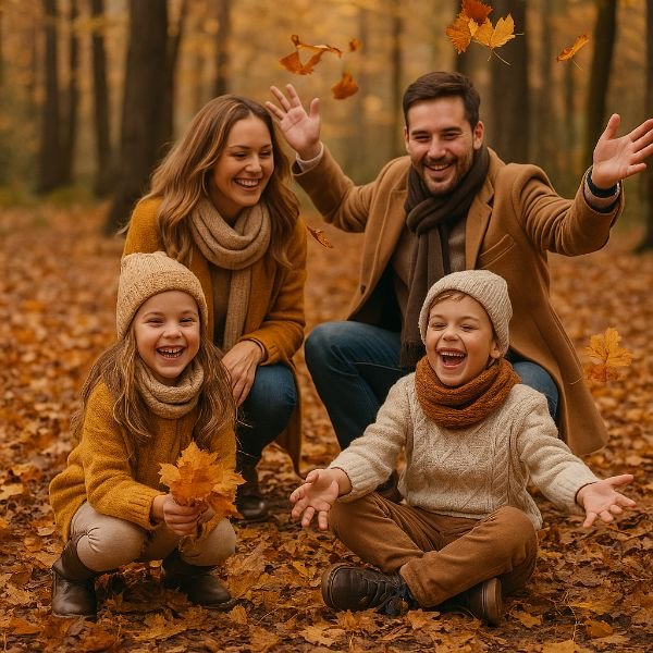 Familia aprovechando el otoño en Asturias alojándose en Casa Caro