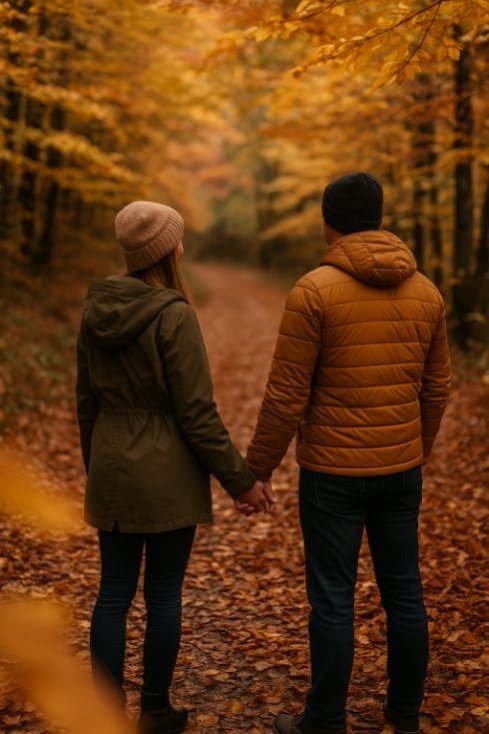 Pareja en otoño disfrutando Asturias desde Casa Caro