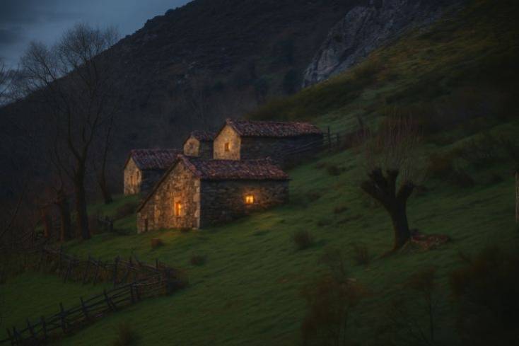 Pareja hospedada en Casa Caro paseando por pueblo asturiano