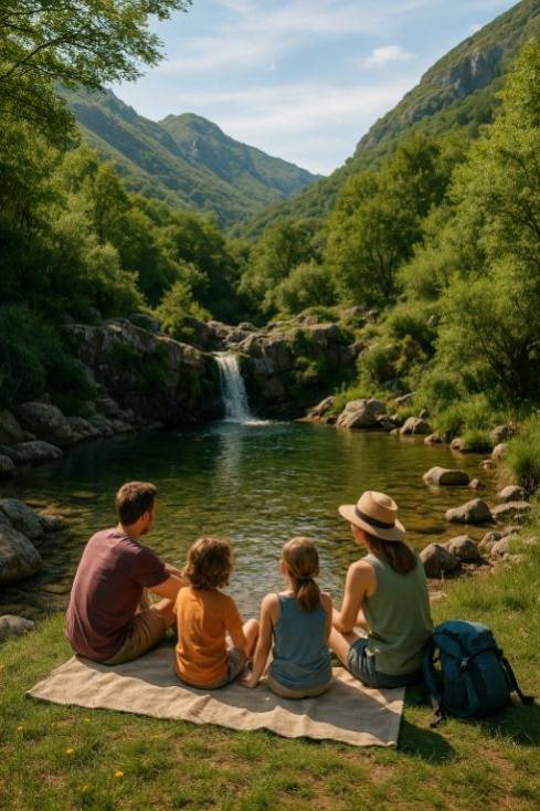 Familia disfrutando del verano en asturias desde Casa Caro